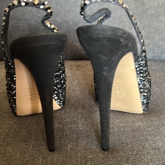 Francesco Sacco Beautiful Black studded Bling Platform sling back heels pumps - Picture 8 of 17